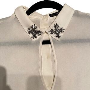 EUC Gorgeous Zara Sheer Blouse with Bejewelled Collar